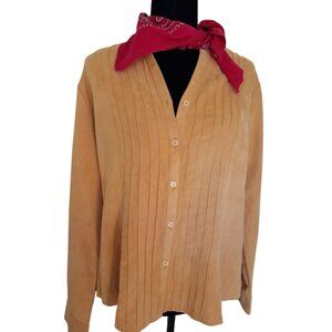 Womens Faux Suede Pintucked Cowgirl Western Size Large Casual Shirt Buckskin